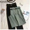 KOBOV Cintura Alta Cintura Preto Pants Calças Estilo de Trabalho Senhora Senhora Casual Calça Sólida Primavera Verão Novo Pantalones 210430