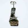 Sandaler Kvinnor Pumpar Sommar Ny Personlig Leopardtryck Högklackat Lyx Rhinestone Inlägg Cross Belt High-Heeled Sandals 220226