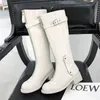 Kolano High Boots Kobiety Buty Klamra Prawdziwej Skóry Grube Obcasy Lady Zip Mid Heel Długa Jesień Zima Niebieski 42 210517