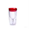 Color Insulated Wine Tumbler Cup Champagne cups 10oz stemless plastic wine glasses with slid lid multi color T2I51808