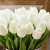 Couronnes de fleurs décoratives 30 pièces tulipes artificielles tulipes décor de fête de mariage maison blanc pur 35cm fausse fleur