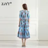 Summer Runway Fashion Luxury Embroidery Cotton Dress Women Short Sleeve Square Collar Robe Midi Aline Party Blue Vestidos 210601