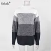 Szkzk cor bloco malha camisola top solto pulôver mulheres feminino jumper outono inverno retalhos de manga longa gola sexy x0721