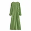 Abito in lino verde donna dritto maxi sexy scollato vestaglia femme estiva 210421