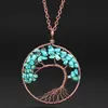 Weave Tree of Life Natural Stone Pendant Halsband Bron Wire Agate Amethyst Turquoise Pärlor Halsband för kvinnor Barn mode smycken vilja och sandig