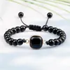 Beaded Strands Minimalist Natural Black Light Stone Armband Kvinnor Justerbar Rhombus Charm Handgjorda flätade armband Energy Smycken Fawn22