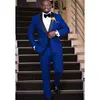 Nieuwste Coat Pant Designs Royal Blue Wedding Suits For Men Slim Fit Custom 3 -delige Tuxedo Prom Bruidegom Suit jas Vest Heren Blazers