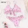 Tasarımcı Kadın Zrtak Fırfır Bikini Çiçek Baskı Mayo Biquinis Feminino Bow Mayo Dantel Seti Set Mayo Kıyısı Kadın Bikinler Out Out 627