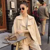 Herbst Frauen Casual Lose Fit Beige Pu Faux Leder Jacke Streetwear Weibliche Drehen Unten Kragen Schwarz Mantel Outwear 210430