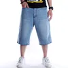 Jean Kısa Erkekler 3/4 Uzunluk Pantolon Erkek Düz Artı Boyutu Yaz Gevşek Pantolon Vintage Hip Hop Streetwear Pantolon Denim Şort 210518