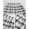 Vintage wit plaid geplooid lange rokken elastische hoge taille vrouwen Koreaanse katoen harajuku streetwear midi saias 210421