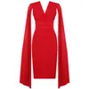 Lässige Kleider Großhandel 2022 Est Frauen Kleid Rot V-Ausschnitt Sexy Batwing Sleeve Celebrity Cocktail Party Bandage