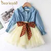 Girls Patchwork Dresses Spring Autumn Kids Polka Dot Sashes Outfits 2-6 Year Baby Mesh Princess Clothes 210429
