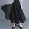 Style Autumn Solid Tulle Skirt Gray Brown Beige Pink Black Long Skirts Elegant Sweet Casual A-line Women Skirt 4884 50 210527