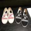 Tiger l￤der espadrilles m￤n kvinnor elastiska duk loafers skor stretch broderi tryckt tr￤nare mjuk halmv￤vsko med box 304