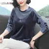 Vrouwen t-shirt gouden fluwelen ontspanning zoete lange mouwen fashion bottoming top casual temperament effen kleur dames kleding 210401