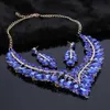Mode indien bleu strass ensembles de bijoux de mariage pour les mariées collier de mariée boucles d'oreilles ensemble Costume de fête décoration pour les femmes H1022