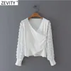 Women Sweet Ball Appliques Chiffon Sleeve Patchwork Knitting Smock Blouse Femme V Neck Slim Shirt Chic Blusas Tops LS7700 210416