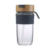 Borosilikat glas vattenflaska 600 ml Sport Tumbler med strån och silikonskyddshylsa bambu lock