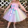 2021 nieuwe meisjes kinderen zomer bloem tutu jurken kinderen prinses regenboog kleding meisjes verjaardagsfeestje trouwjurk baby kostuum Q0716