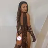 CNYISHE Leopard Print Bodysuits With Gloves Rompers Women Jumpsuit Sexy Backless Hollow Out Off Shoulder One Piece Overalls 210419