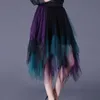 SETWIGG Spring Sweet Multi-color Tulle Patchwork Long Irregular Skirts Elastic Waist A-line Tiered Mesh Pleated Calf 210621