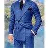 Royal Blue Double Breasted Ternos Moda Homens Ternos de Alta Qualidade Custome Homme Terno Slim Fit Masculino Bonito (Casaco + Calças) X0909