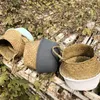 Andra trädgårdstillbehör 4pcs Fällbar förvaring Korg Kreativ naturlig Seagrass Rattan Folding Flower Pot Baskets Planter Tvättservice