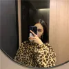 Leopard Print Loose Plush Casual Kvinnors Jacka Koreansk stil Höst Vinter Kläder Tjock Varm Zipper Sweatshirt Kvinna Coat 210421