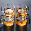 4PCS x 120ml Hitzebeständige Transparente Glas Wasser Tee Tasse Mit Quadratischen Griff Saft Set Wein Gläser