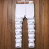 Gestickte Rose Blume Stretch Herren Jeans Frühling Herbst Weiß und Schwarz Zerrissene Denim Hosen Für Männer Pantalons Pour Hommes