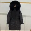 Winter Women 90% White Duck Down Coat Large Real Fox Fur Hooded Long Parkas Jacket Loose Ox Horn Buckle Snow Outwear 210423