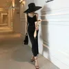 Ordifree 2021 Summer Vintage Women Satin Slip DrSpaghetti Strap Side Slit Black Burgundy Silk Sexy Long Party Dress X0529