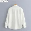 Vrouwen Simply Double Pocket Patch Business Shirt Office Lady Turn Collar Blouse Roupas Chic Chemise Tops LS9290 210416