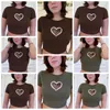Kadın T-shirt Kalp Aşk Desen Nakış Baskı Kısa Kollu Skinny Slim Fit Casual O-Boyun Moda Seksi Lady Streetwear 210522