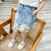 Girls Jean Skirts Holes With Tulle Mesh Flower Baby Girl Denim Toddler Children039s Clothes Kids Skirt For 2 4 6 8 9Y9077567