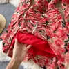 女性フレンチプリントドレス秋Vネック長袖ラインドレスデザイン韓国ボヘミアの花のショートドレス210419