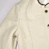 2022 Primavera maniche lunghe scollo tondo giacca avorio stile francese tinta unita tweed bottoni a pannelli giacche monopetto cappotti corti O273143