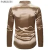 Or Sequin Hommes Robe Chemise Soie Satin Hommes À Manches Longues Parti Danse Chemise Hommes Lisse Confortable Hommes Chemise De Smoking Camisas Hombre 210524