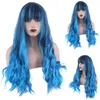 70cm Wavy Cosplay Synthetic Hair Wigs with Bangs Blue Wig 28 Inches Perruques De Cheveux Humains KW-80S