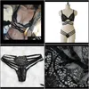 Bras Sets Womens Apparel Sexy Lingerie Translucent Bandage Cross Belt Hollow Bra Intimates Ladies Underwear Set Lace Pan