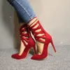 Handmade Duży Rozmiar US5-15 Kobiet Stiletto High Heel Pompy Crisscross Strips Party Dress Buty Prawdziwe zdjęcia Wieczorem Moda Red Court Shoes D429