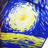 Women Long Natural 100% Silk Scarf Famous Art Printing Bandana Shawl Hand Rolled Vincent Van Gogh's - Starry Night In Blue