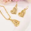 18 K Желтое золото ожерелье серьги гравируемое сработанные две любви сердец специфический персонаж подвесной набор