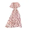 Lady Fashion A-Line-Kleid Frauen gegen Kragen süße Kurzarm Blumendruck Slim Casual Clothing Vestidos Q480 210527