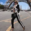 ESTファッションデザイナージャケットの女性のライオンボタンサテンウールブレンドパッチワイクトゥイード210525