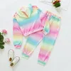 Barnkläder Satser Girls Tie Dye Outfits Barn Pullover Hooded Toppar + Rainbow Byxor 2st / Set Vår Höst Mode Baby Kläder