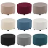 Stretch Foothrest Ottoman täcker tvättbart lock Spandex Round Pall Slipcover FootStool Protector för vardagsrum 211207