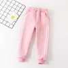 Arrival Winter Cotton Children Pants Boy Girls Kids Clothes Striped Casual Sport Pants Elastic Waist Long Trousers 110-160cm 210713