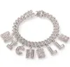 Niestandardowa nazwa cyrkon Baguette Letters 12 mm Austriacka Rhinestone Cuban Cain Naszyjnik Bracelets Katka dla mężczyzn Women296E